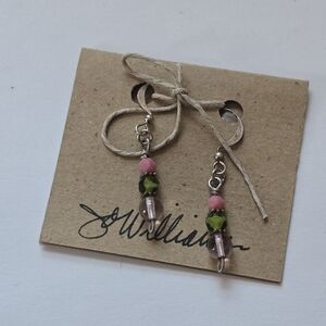 Pink and Green Beaded Earrings